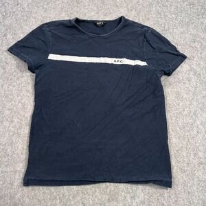 A.P.C. Dark Navy Blue Yukata Short Sleeve Crew Neck‎ T-Shirt Men's Size Medium
